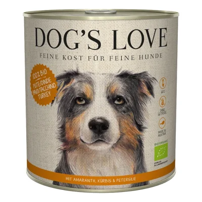 DOG'S LOVE Amour de Chien Nourriture Humide Chien, Adulte, Bio 6x800 g Dinde à l’amarante et au potiron 6x800 g