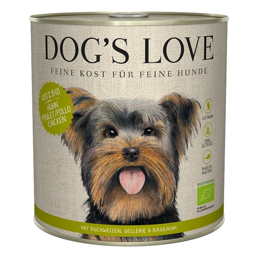 DOG'S LOVE Amour de Chien Nourriture Humide Chien, Adulte, Bio 6x800 g Poulet au sarrasin et au céleri 6x800 g