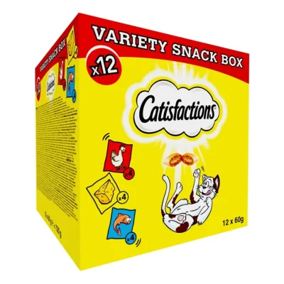 Dreamies CATISFACTIONS Variety Snack Friandises au poulet au fromage au saumon pour chat adulte 12x60g