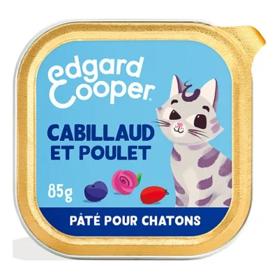 Edgard & Cooper Barquette Chat Junior Poulet, cabillaud 16x85 g