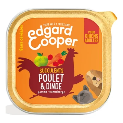 Edgard & Cooper Barquette Chien Adulte Dinde & Poulet 22x150 g