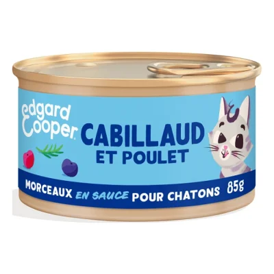 Edgard & Cooper Morceaux en Sauce Chat Junior Poulet, cabillaud 18x85 g