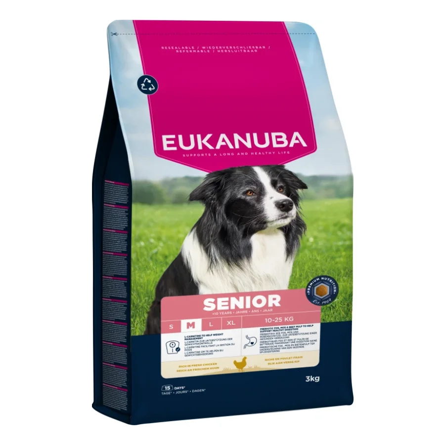 EUKANUBA croquettes pour chien, senior, taille moyenne, poulet 3kg