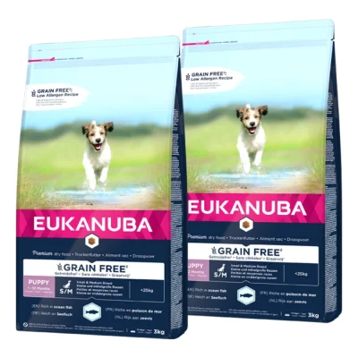 EUKANUBA sans céréales au poisson pour les races de petite et moyenne taille - nourriture sèche pour les chiens junior 2x3 kg
