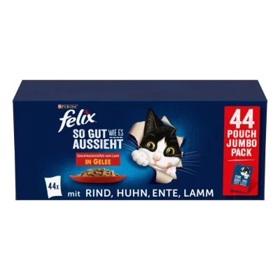 Felix Nourriture humide pour chat Sensations en gelée et mix de variétés 44 x 85 g Variété de saveurs du pays