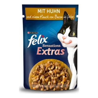 Felix Sensations Extras Gelees 26 x 85 g au poulet et une touche de bacon