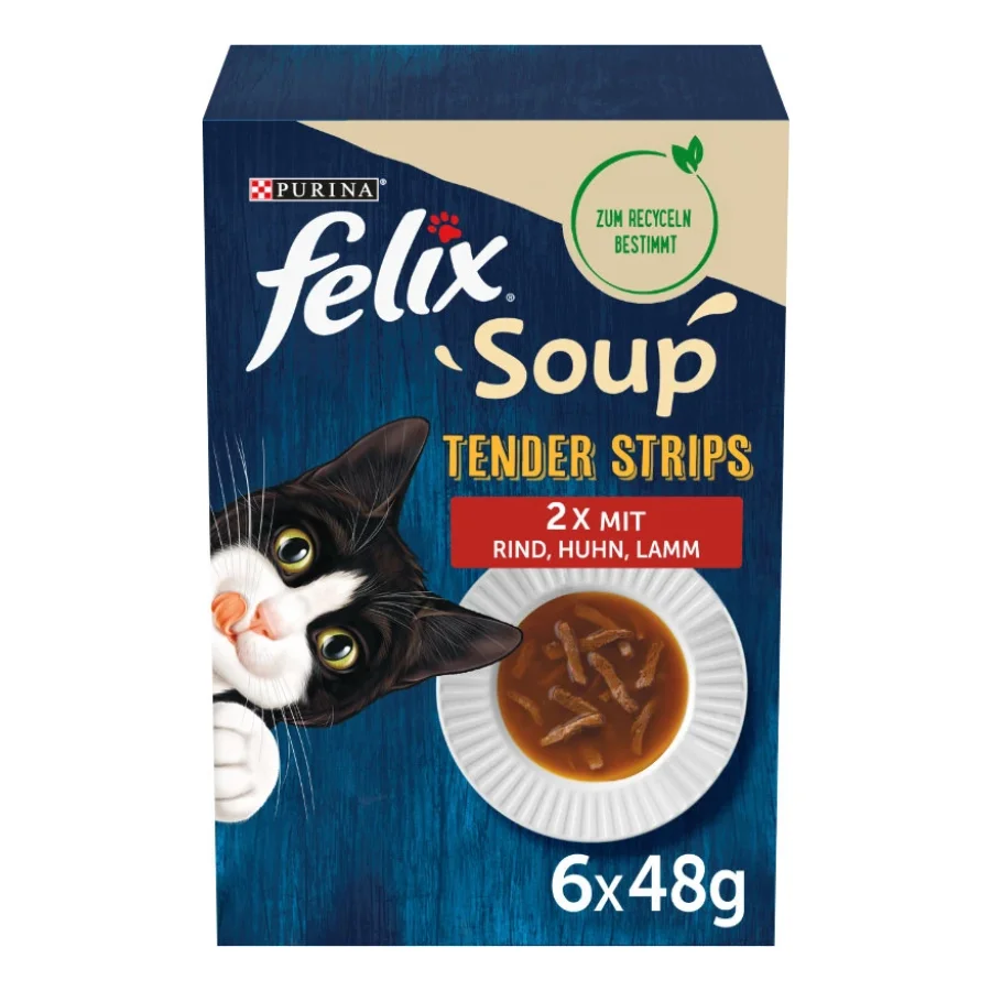 Felix Soup Tender Strips Soupe 6 x 48 g Bœuf, poulet, agneau