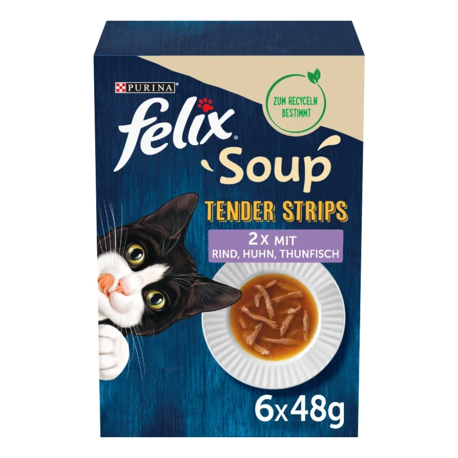 Felix Soup Tender Strips Soupe 6 x 48 g Bœuf, poulet, thon