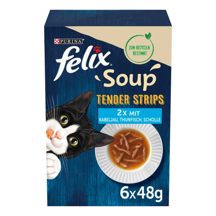 Felix Soup Tender Strips Soupe 6 x 48 g Cabillaud, thon, plie