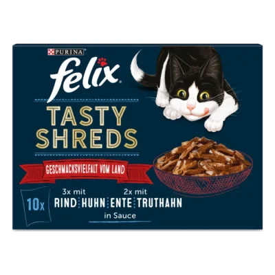 Felix Tasty Shreds 10 x 80 g Variété de saveurs du pays