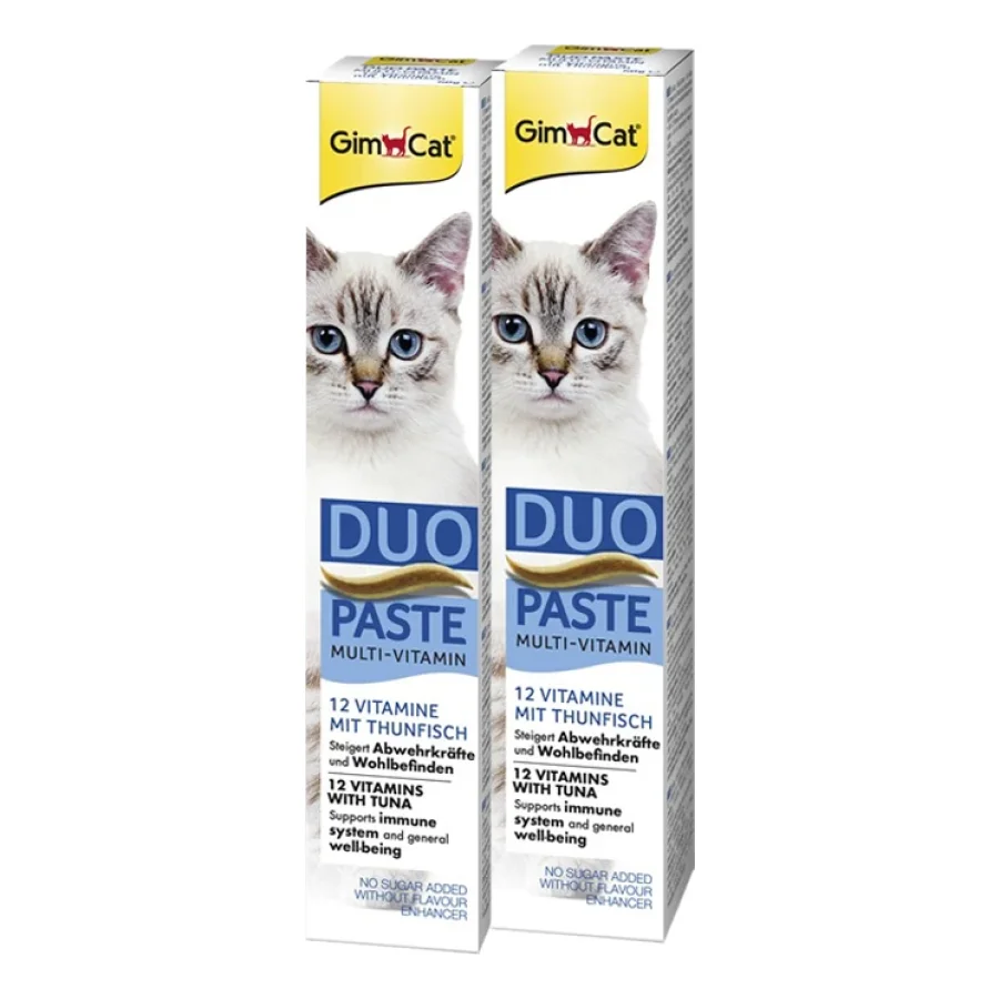 GimCat DUO Pâte Multi-Vitamine 12 Vitamines+Fromage Thon et 12 vitamines 2x50 g