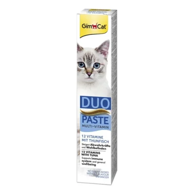 GimCat DUO Pâte Multi-Vitamine 12 Vitamines+Fromage Thon et 12 vitamines 50 g