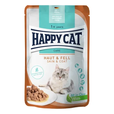 HAPPY CAT Care Nourriture humide pour chat adulte, Peau & Pelage, Viande en sauce 20x85 g