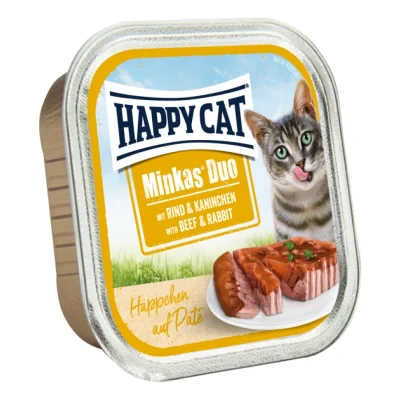 HAPPY CAT Duo Bouchées de pâté 12 x 100 g Bœuf et lapin 12x100 g