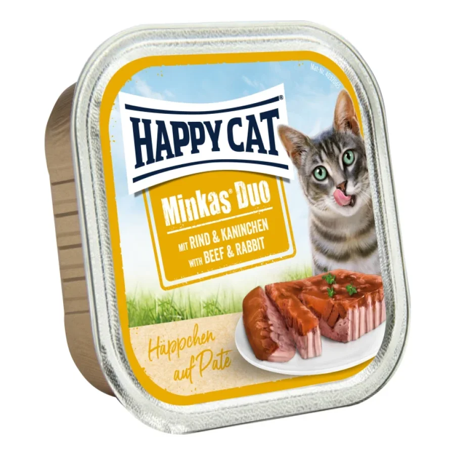 HAPPY CAT Duo Bouchées de pâté 12 x 100 g Bœuf et lapin 12x100 g