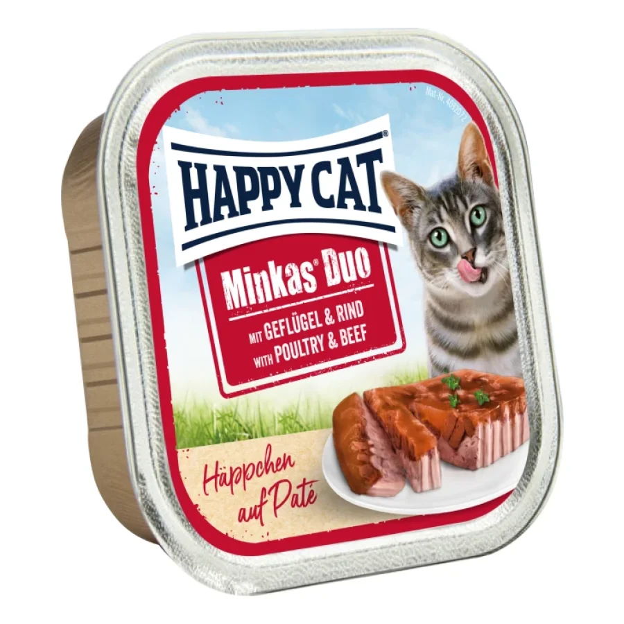HAPPY CAT Duo Bouchées de pâté 12 x 100 g Volaille et bœuf 12x100 g