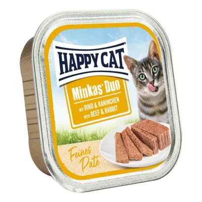 HAPPY CAT Minkas Duo Nourriture humide pour chat adulte, Bœuf & Lapin, Pâté 16x100 g