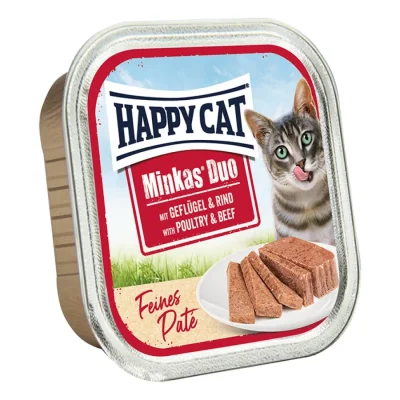 HAPPY CAT Minkas Duo Nourriture humide pour chat adulte, Volaille & Bœuf, Pâté 16x100 g