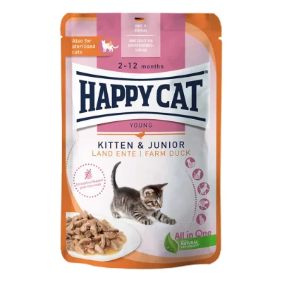 HAPPY CAT Young Nourriture humide pour chatons et juniors, Canard fermier, Viande en sauce 20x85 g