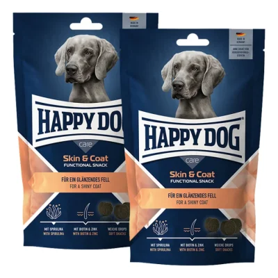 HAPPY DOG Soin Heureux pour Chien Snack Peau & Pelage 2x100 g