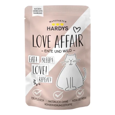 HARDYS Nourriture humide Love Affair pour chat gibier et canard 12x100 g
