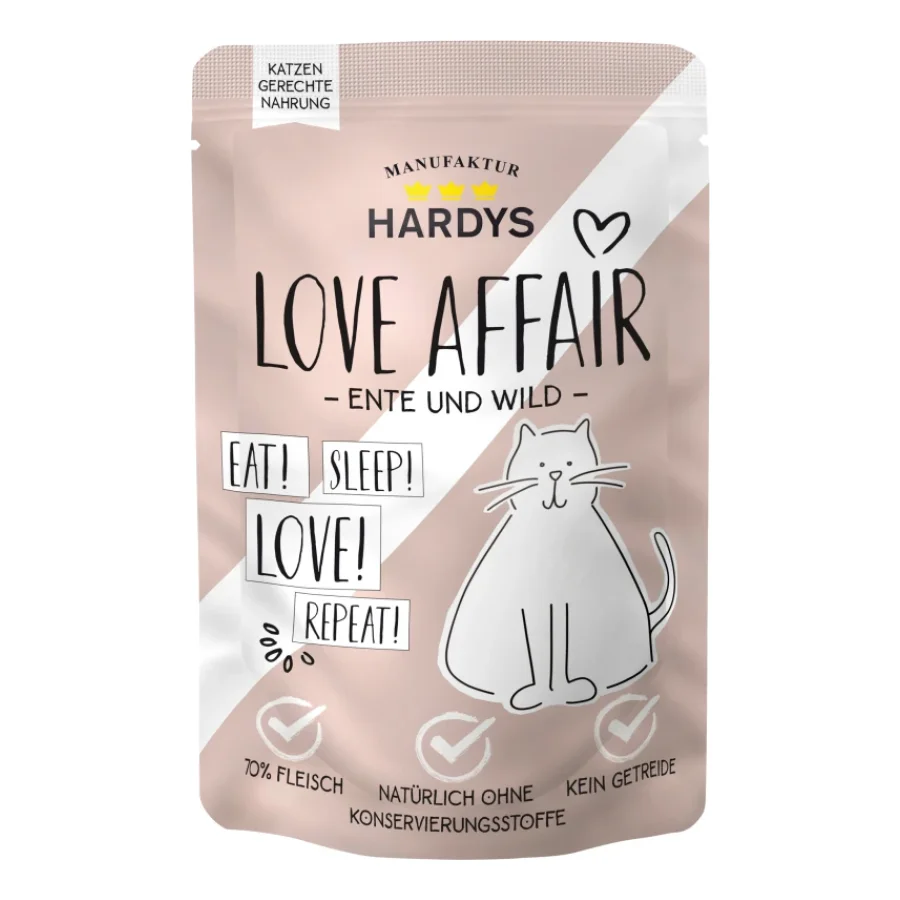 HARDYS Nourriture humide Love Affair pour chat gibier et canard 12x100 g