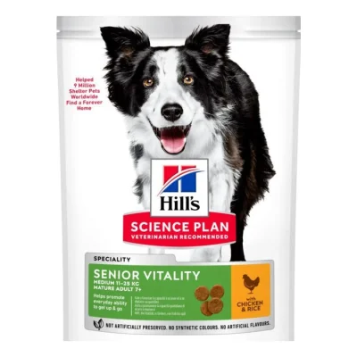 Hill's Croquettes pour chien Science Plan, Senior, Medium Mature Adult, Vitality, au poulet et au riz 14 kg