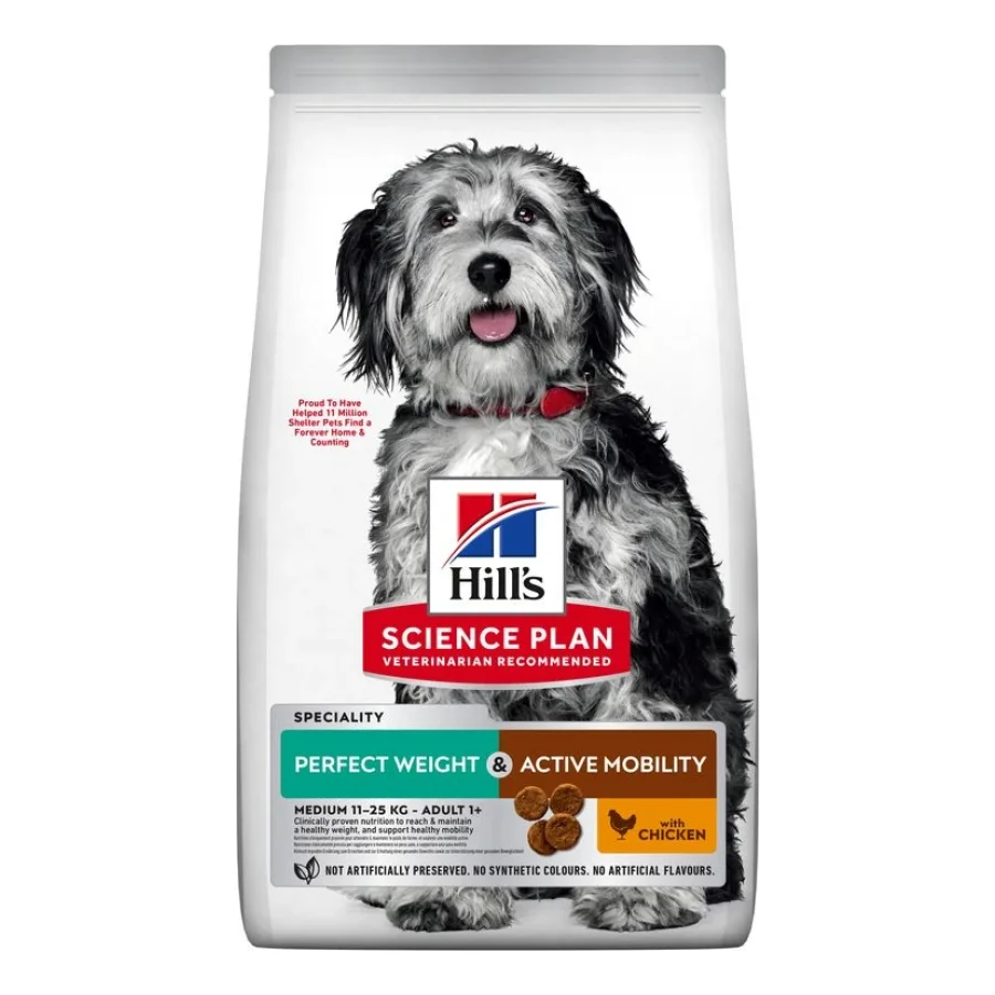 Hill's Science Plan Croquettes Chien, Adulte, Moyen, Perfect Weight & Active Mobility, au poulet 12 kg