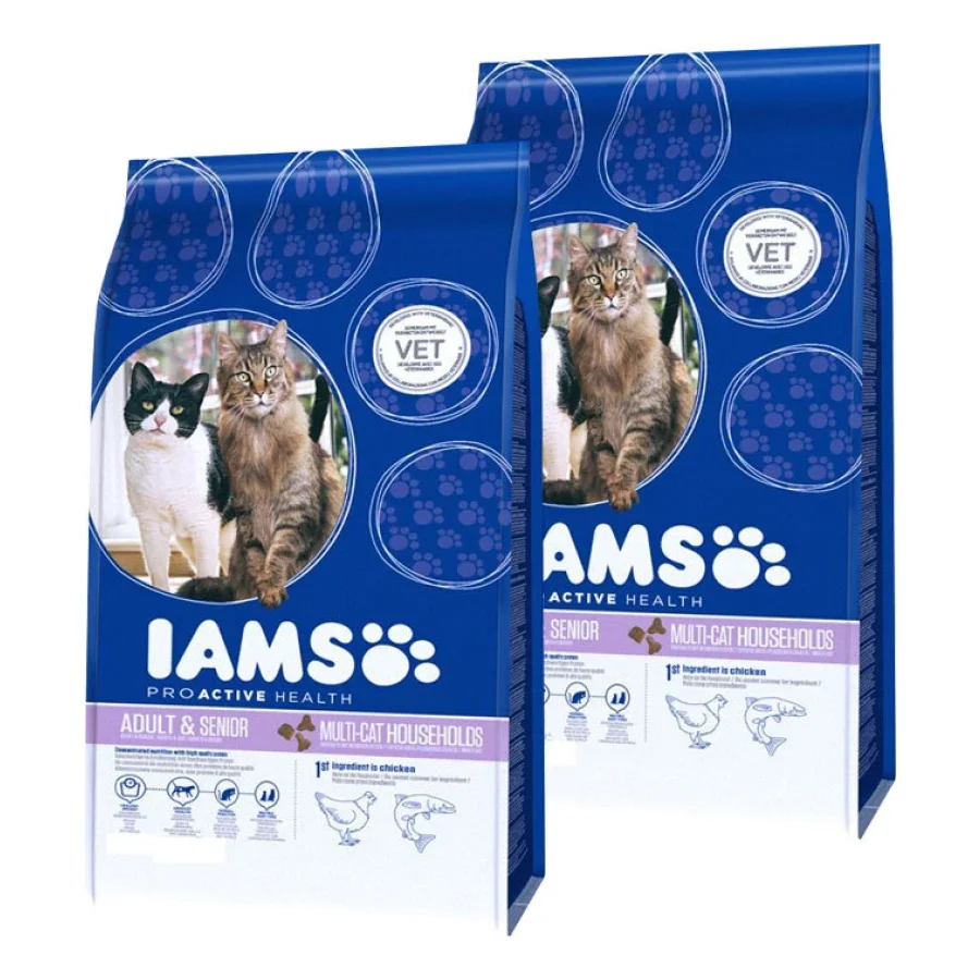 IAMS Croquettes chat Multi-Cat Adult Poulet, saumon 2x15 kg