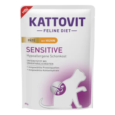 KATTOVIT Aliment humide Sensitive pour chat Paté poulet 10 x 85 g