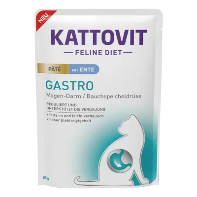 KATTOVIT Nourriture humide Feline Diet pour chat Gastro Adult Paté 10 x 85 g Canard