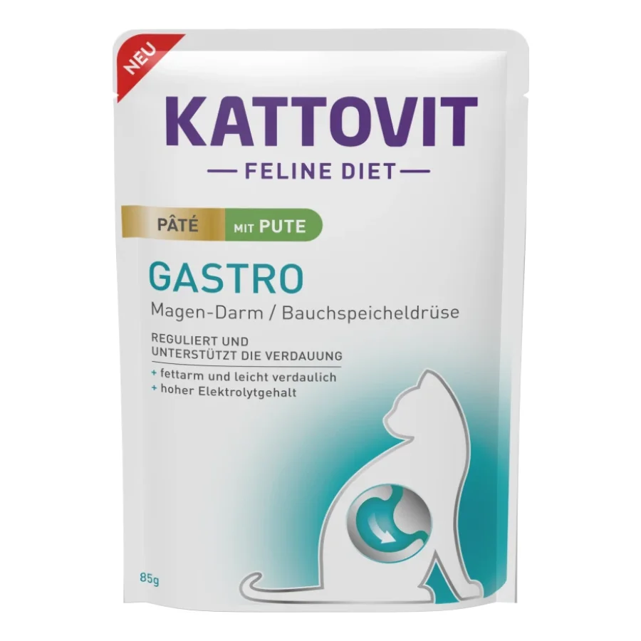 KATTOVIT Nourriture humide Feline Diet pour chat Gastro Adult Paté 10 x 85 g Dinde