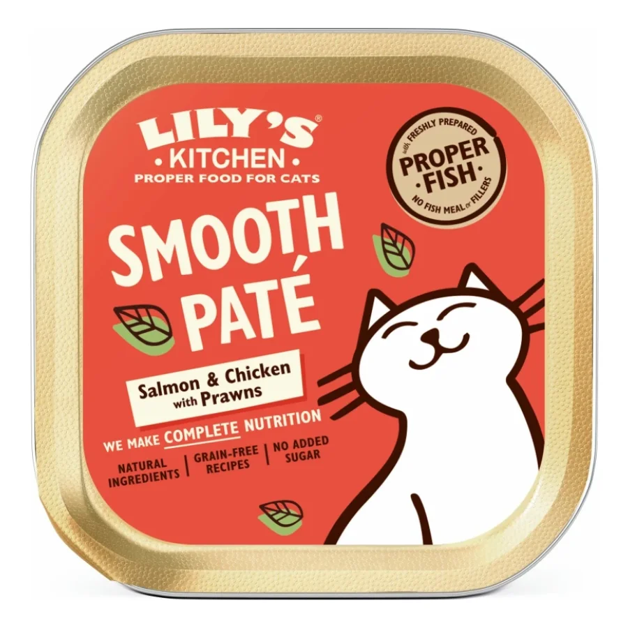 LILY'S KITCHEN Nourriture humide chat adulte Smooth Patè Saumon, poulet et crevettes 19x85 g