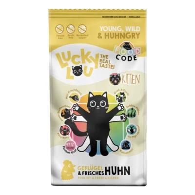 Lucky Lou croquettes pour chaton Kitten, Food Code, volaille & poulet 340 g