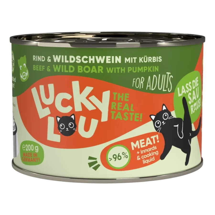 Lucky Lou Nourriture humide chat adulte Bœuf et sanglier 24x200 g
