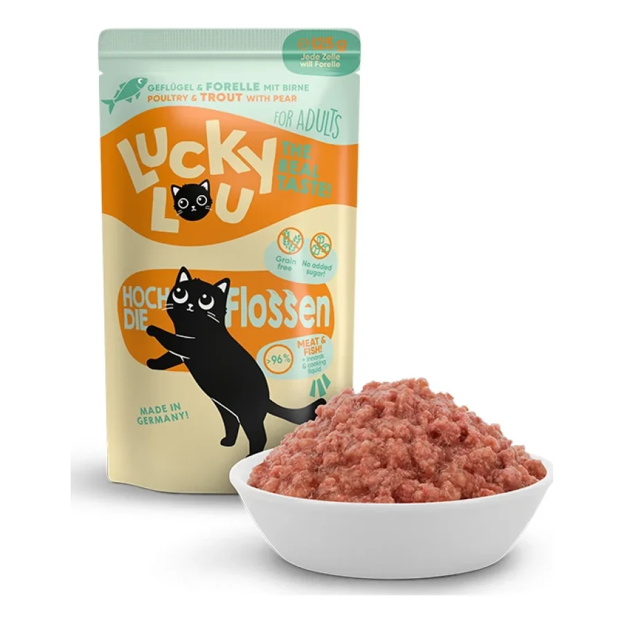 Lucky Lou Nourriture humide chat adulte Pure volaille et truite 32x125 g
