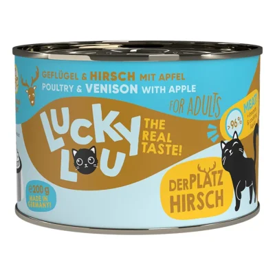 Lucky Lou Nourriture humide chat adulte Volaille et cerf 12x200 g