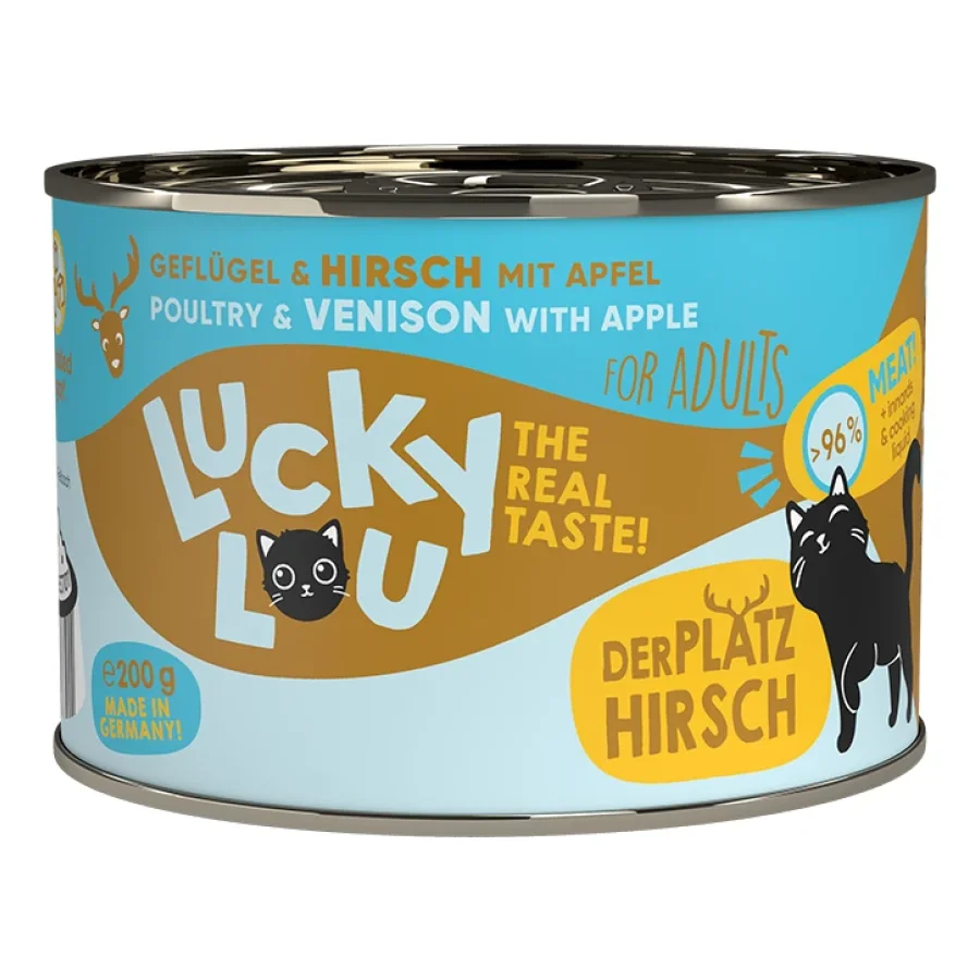 Lucky Lou Nourriture humide chat adulte Volaille et cerf 24x200 g