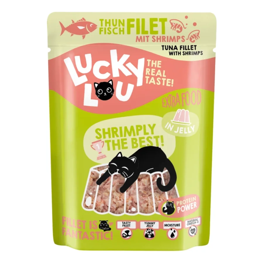 Lucky Lou Nourriture humide chat Extra Food Adult en gelée Thon et crevettes 12x70 g