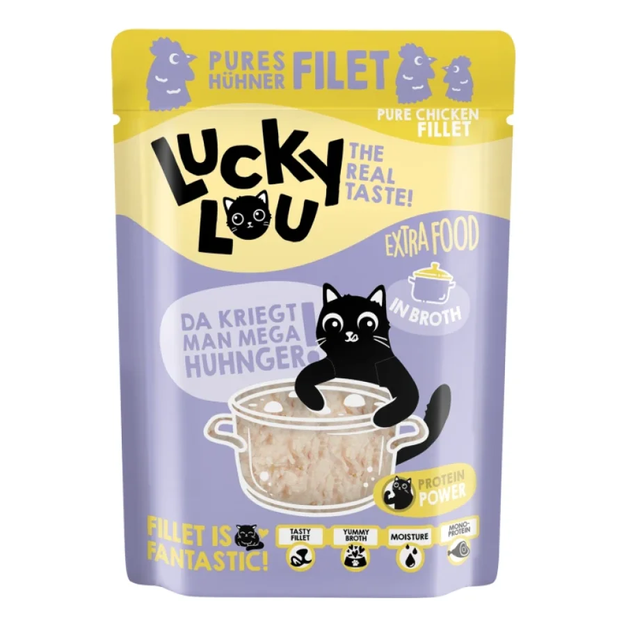 Lucky Lou Nourriture humide chat Extra Food Adulte en court-bouillon Poulet 12x70 g