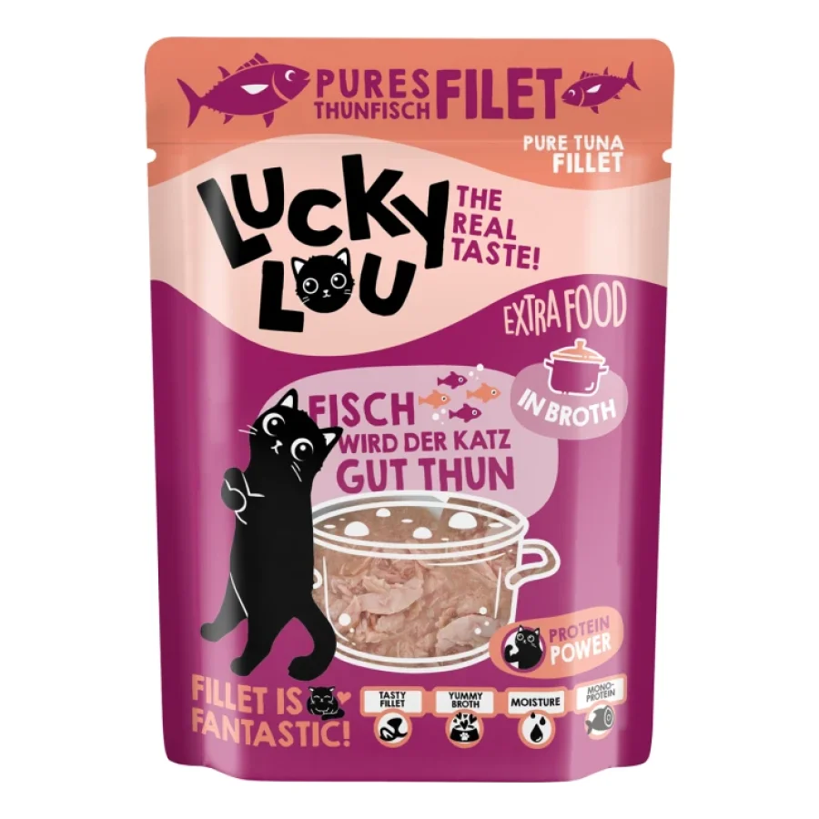 Lucky Lou Nourriture humide chat Extra Food Adulte en court-bouillon Thon 12x70 g