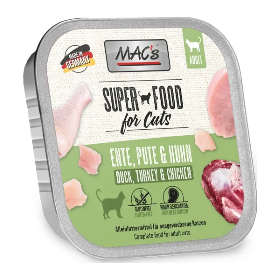MAC's Nourriture humide chat adulte Canard, dinde et poulet 64x100 g