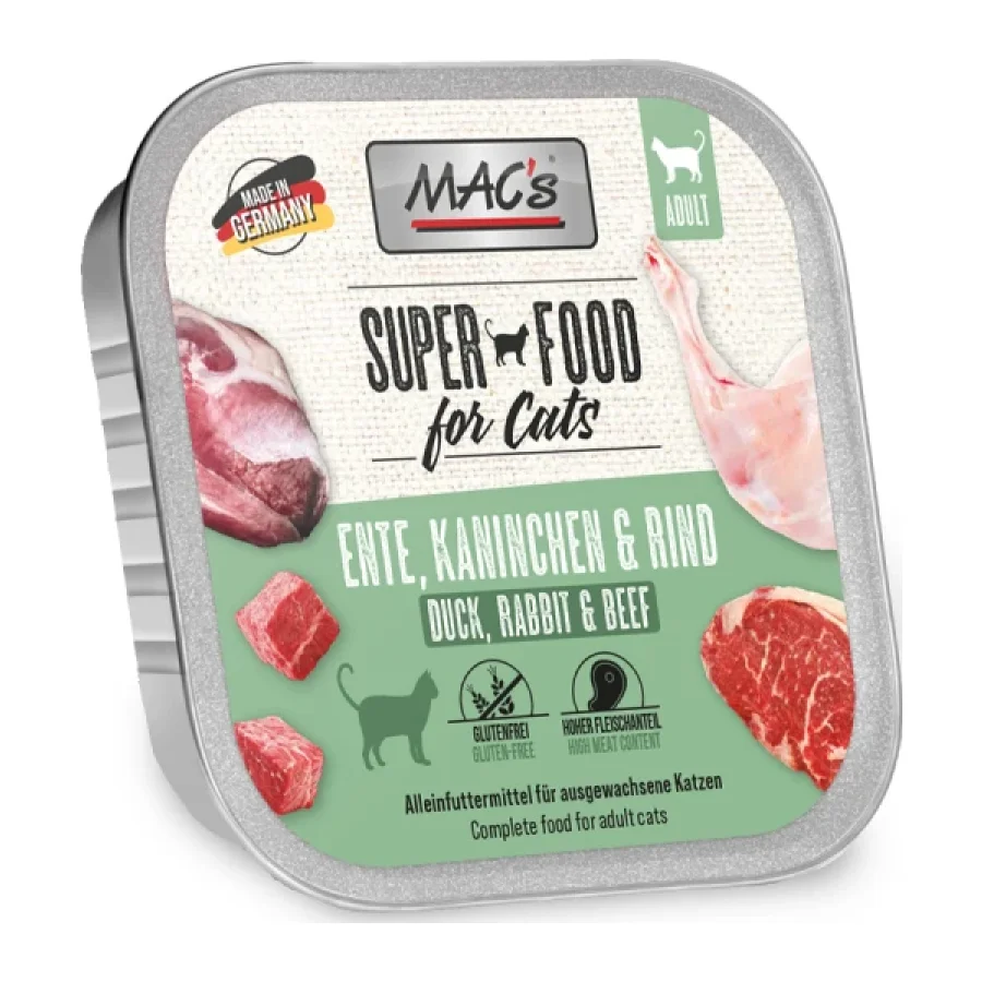 MAC's Nourriture humide chat adulte Canard, lapin et bœuf 16x100 g