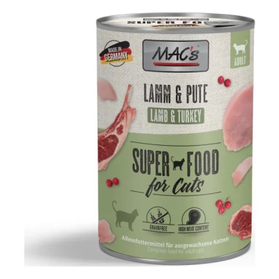 MAC's nourriture humide pour chat adulte Agneau & dinde 6x400 g