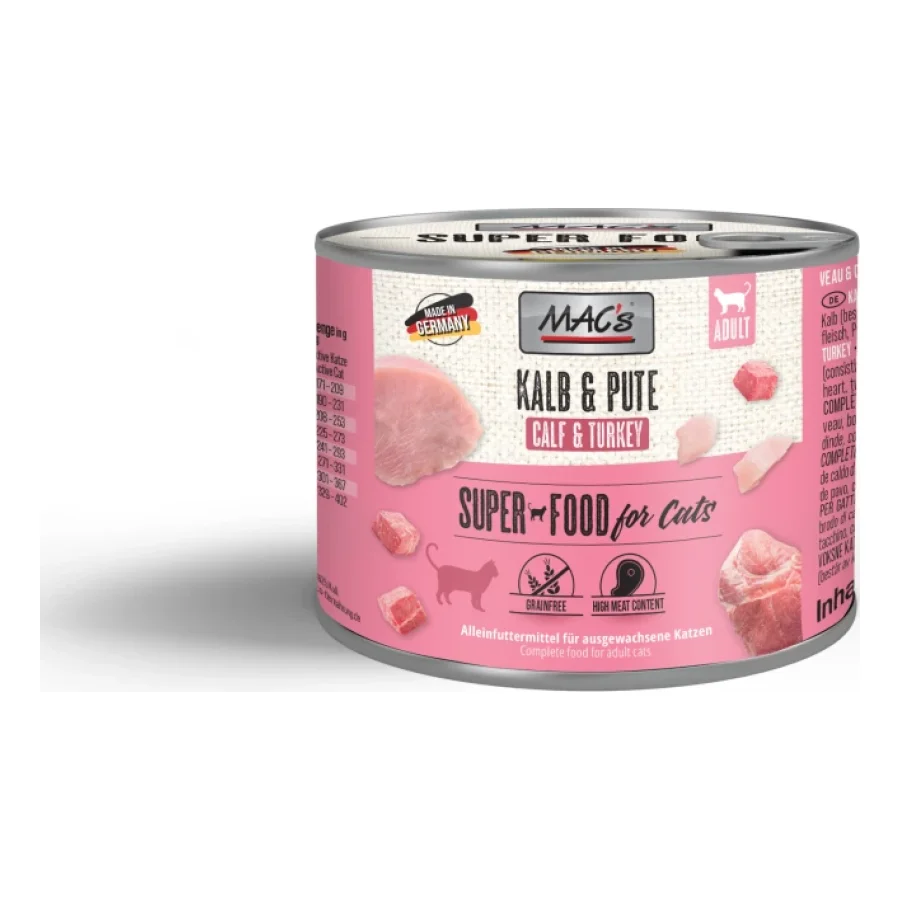 MAC's nourriture humide pour chat adulte Veau et dinde 6x200 g