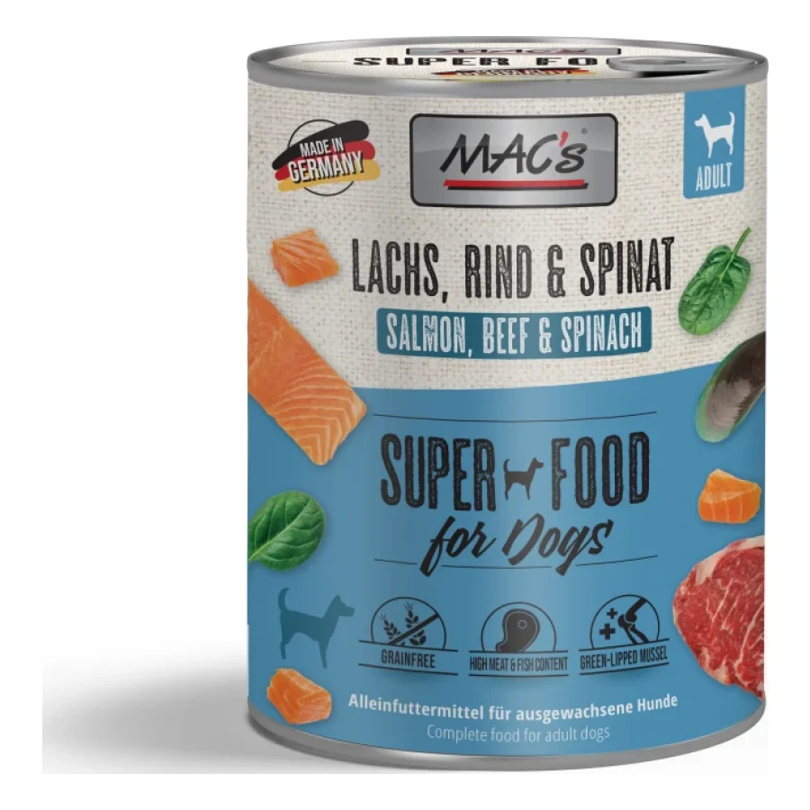 MAC's Nourriture humide pour chien MAC Adult Saumon, pâtes et épinards 6x800 g
