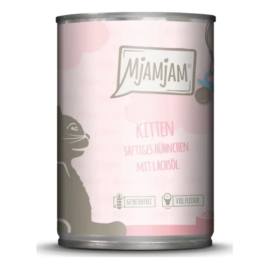 MjAMjAM Kitten poulet juteux à l’huile de saumon 6 x 400 g Poulet à l'huile de saumon 6x400 g