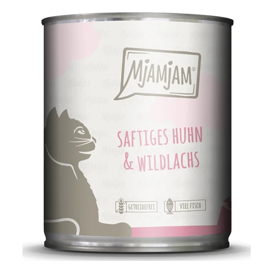 MjAMjAM nourriture humide chat adulte 6x800 g poulet et saumon sauvage