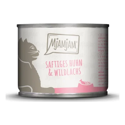 MjAMjAM nourriture humide pour chat adulte 6x200 g poulet et saumon sauvage