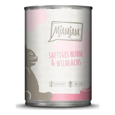 MjAMjAM nourriture humide pour chat adulte 6x400 g poulet et saumon sauvage